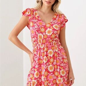 Floral Print Ruffle Cap Sleeves Babydoll Mini Dress